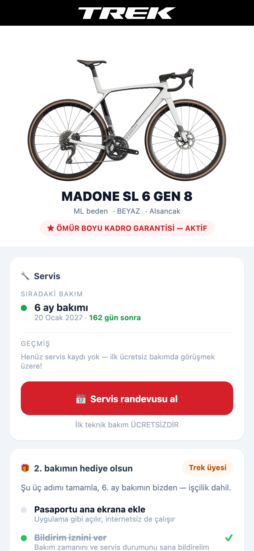 Benim Trek'im App — servis takibi ekranı