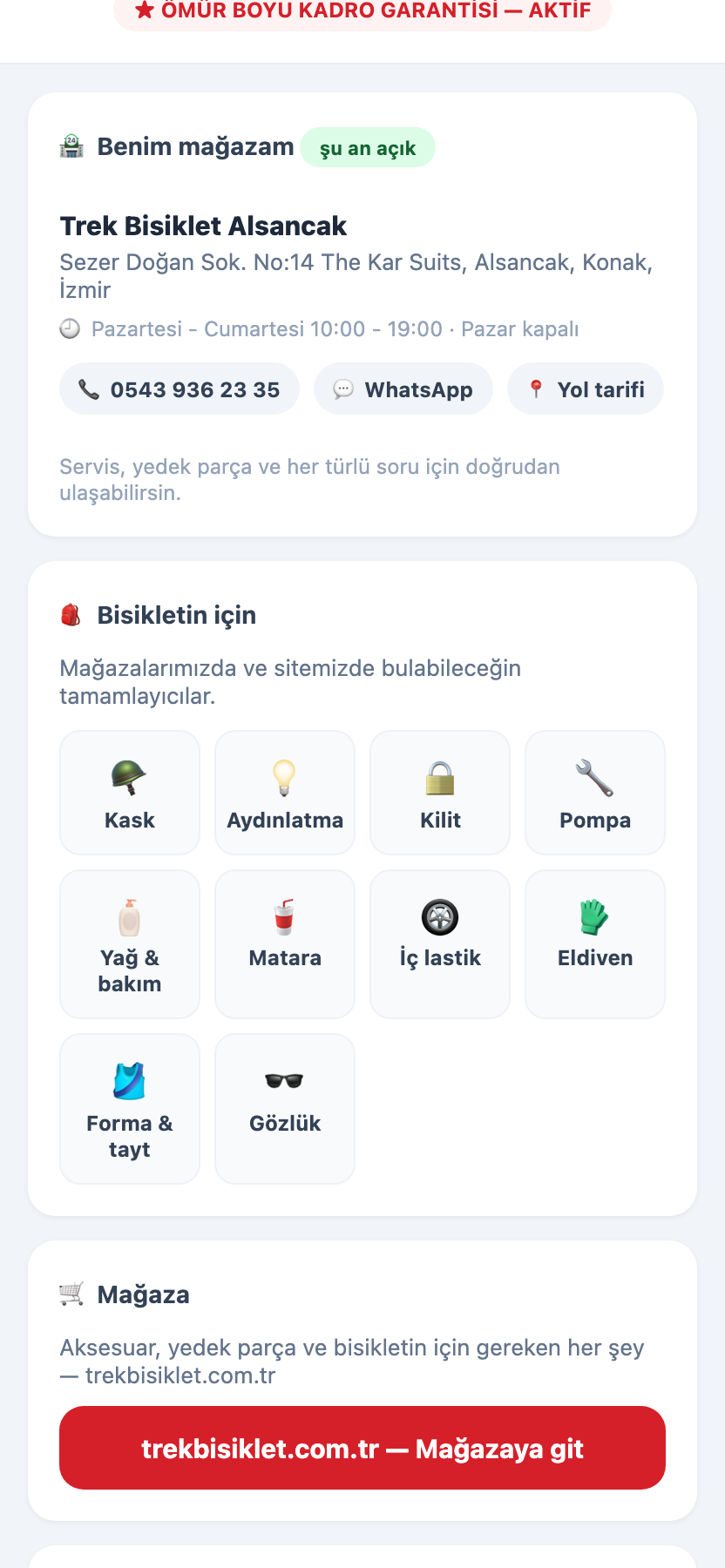 Benim Trek'im App — mağaza bilgileri, telefon ve yol tarifi